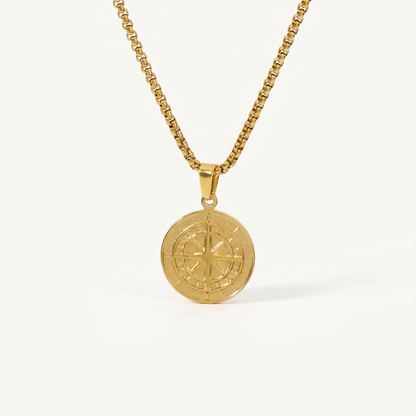 North Star compass pendant necklace in gold-tone stainless steel