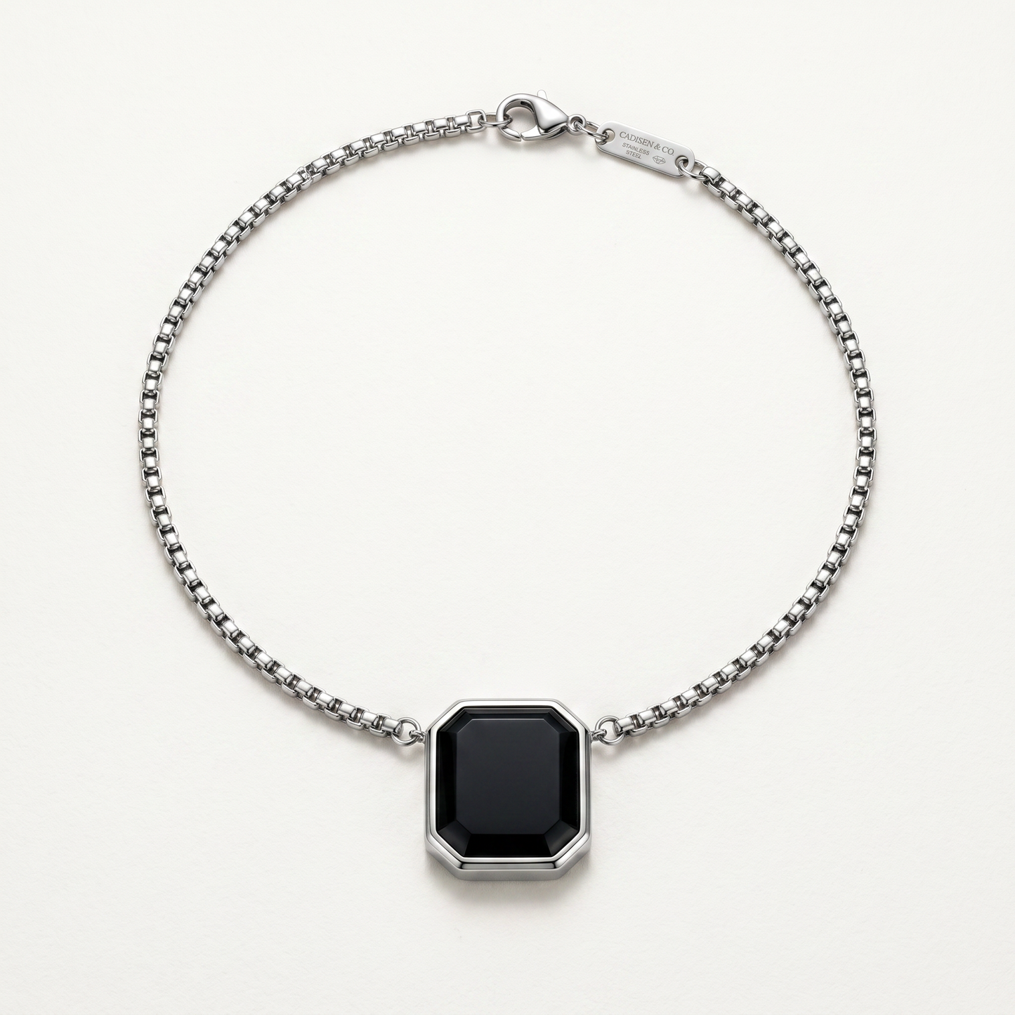 Onyx octagon pendant necklace on white
