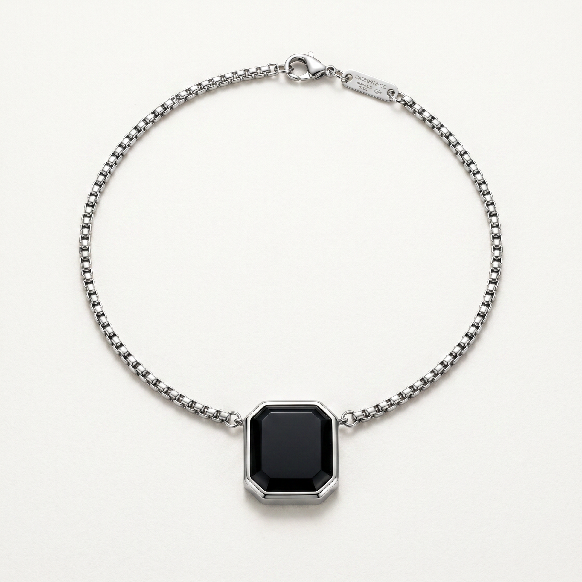 Onyx octagon pendant necklace on white