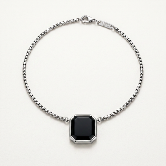 Onyx octagon pendant necklace on white