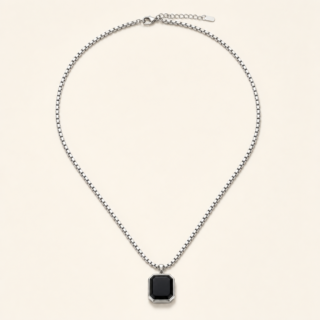 Onyx octagon pendant necklace on white
