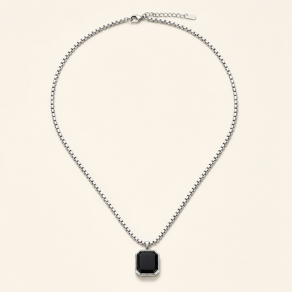 Onyx octagon pendant necklace on white