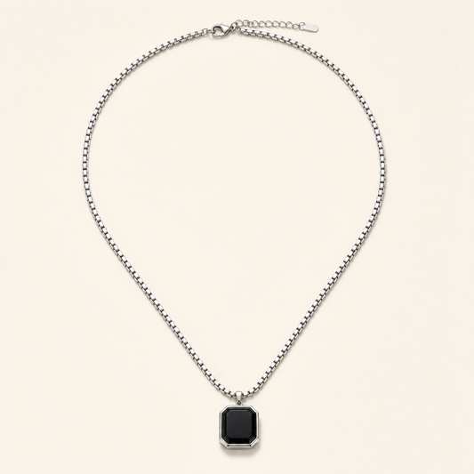 Onyx octagon pendant necklace on white