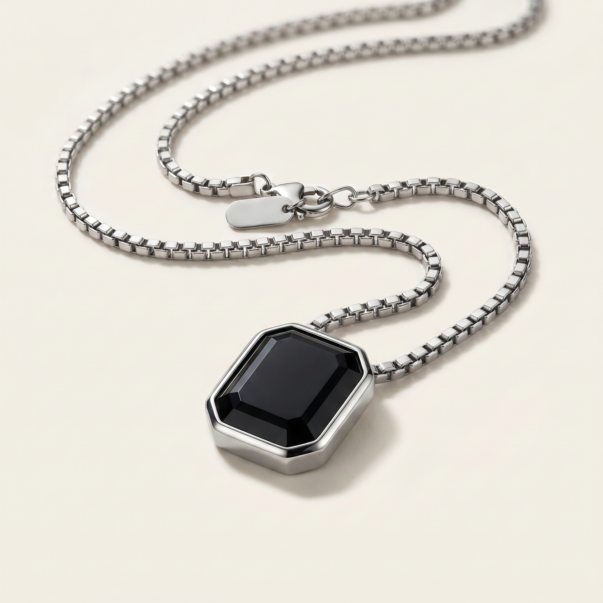 Close-up of the octagonal onyx pendant