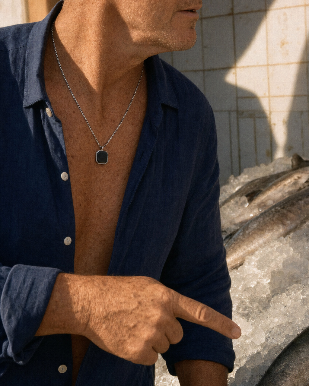 Onyx Pendant Necklace steel, fish market
