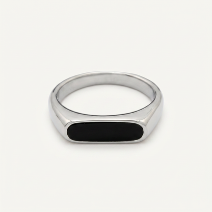 Onyx bar signet ring on white