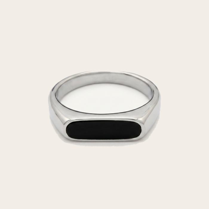 Onyx Signet Ring, Bar Silver