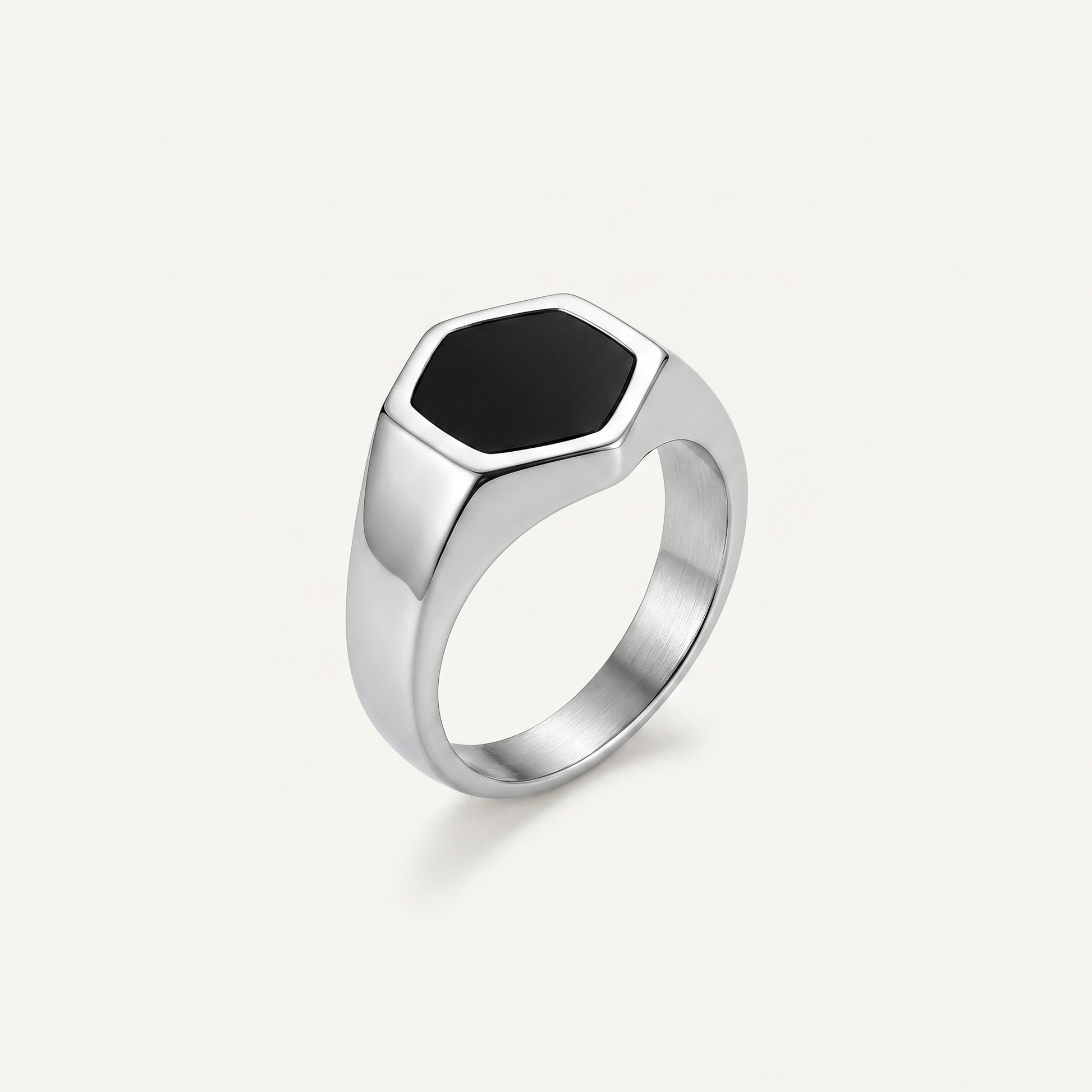 Hexagon onyx signet ring on white