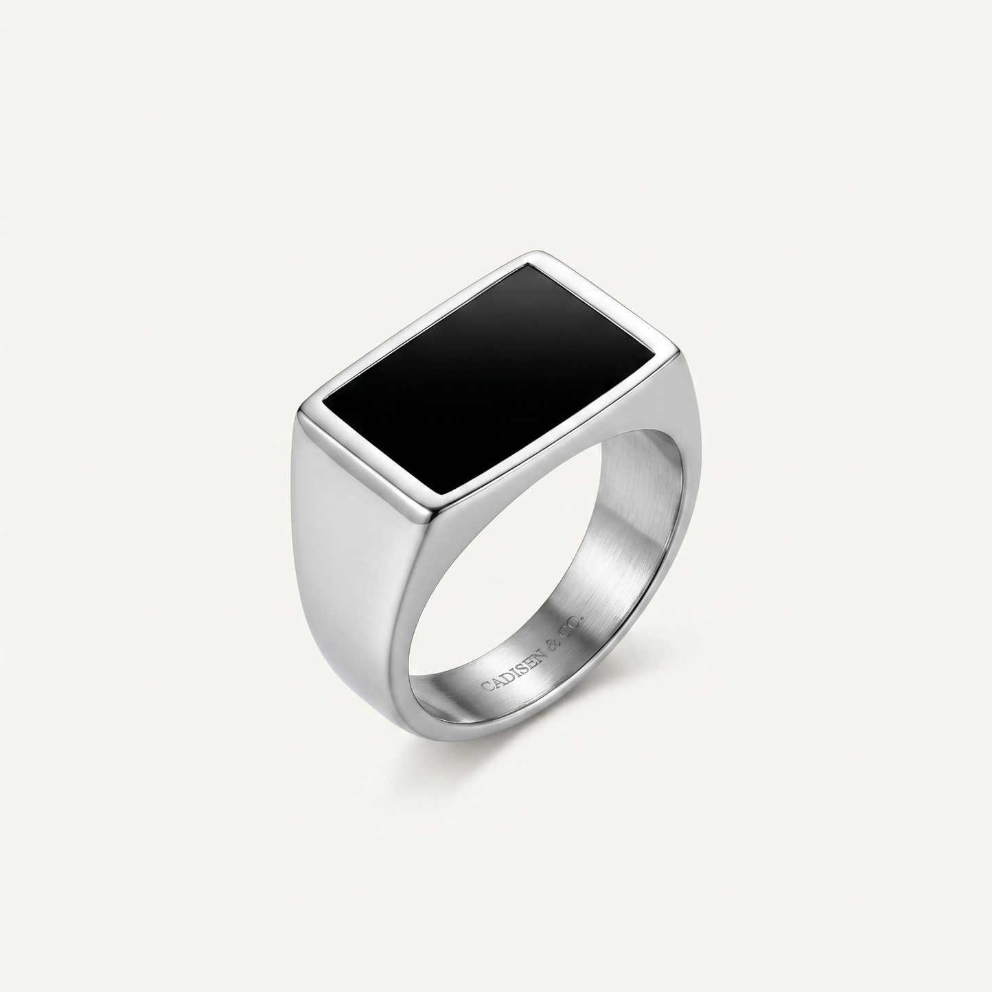 Rectangle onyx signet ring on white