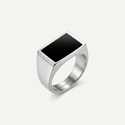 Rectangle onyx signet ring on white