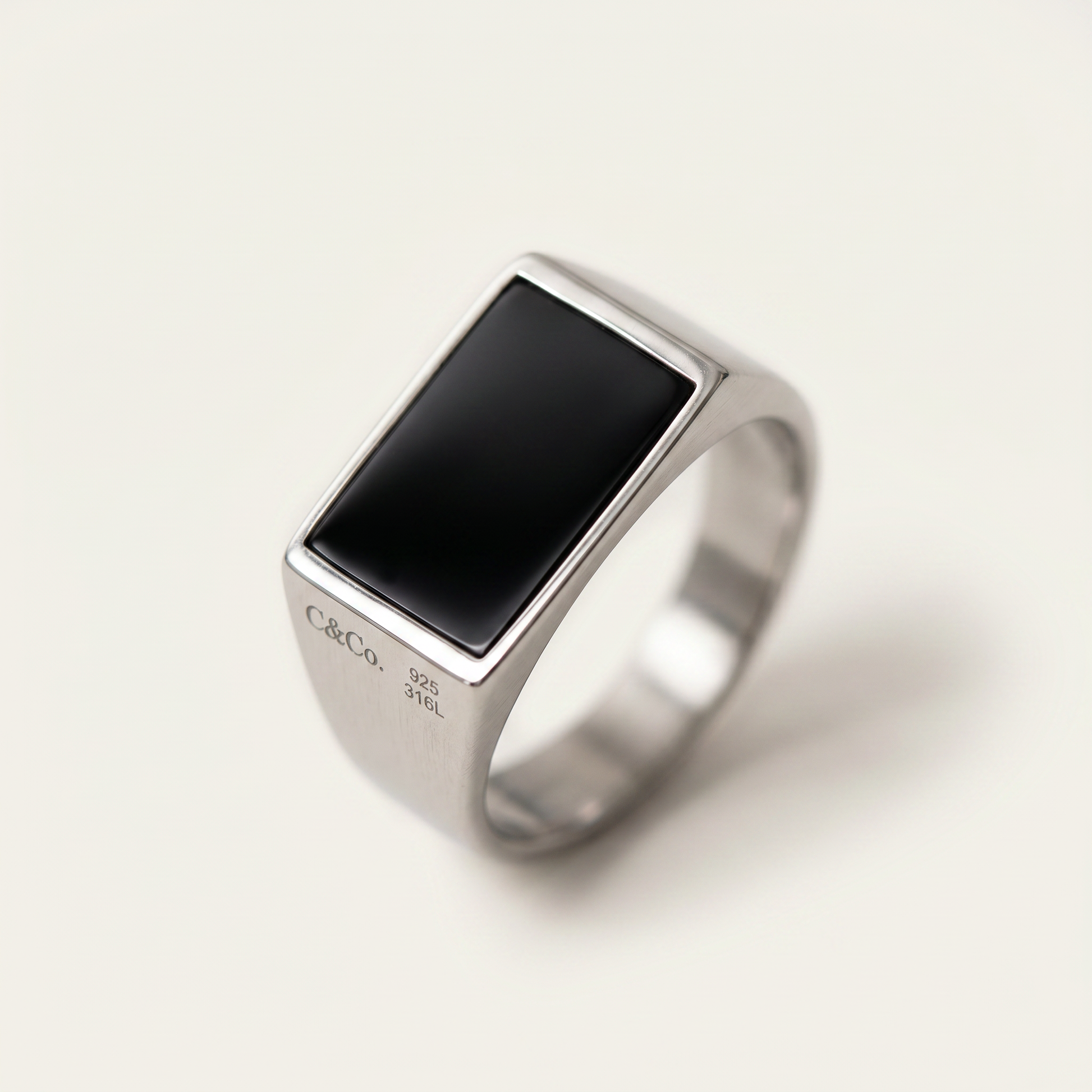 Close-up of the rectangular onyx signet