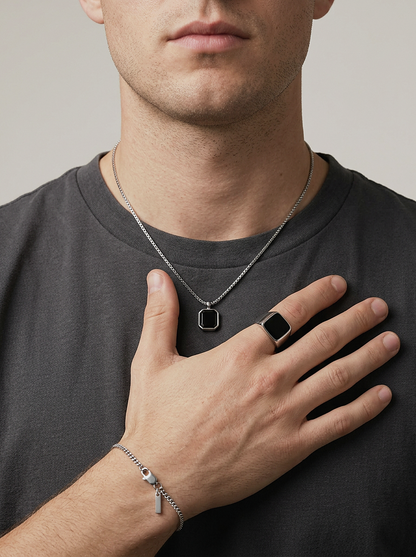 Onyx Signet Ring Square worn