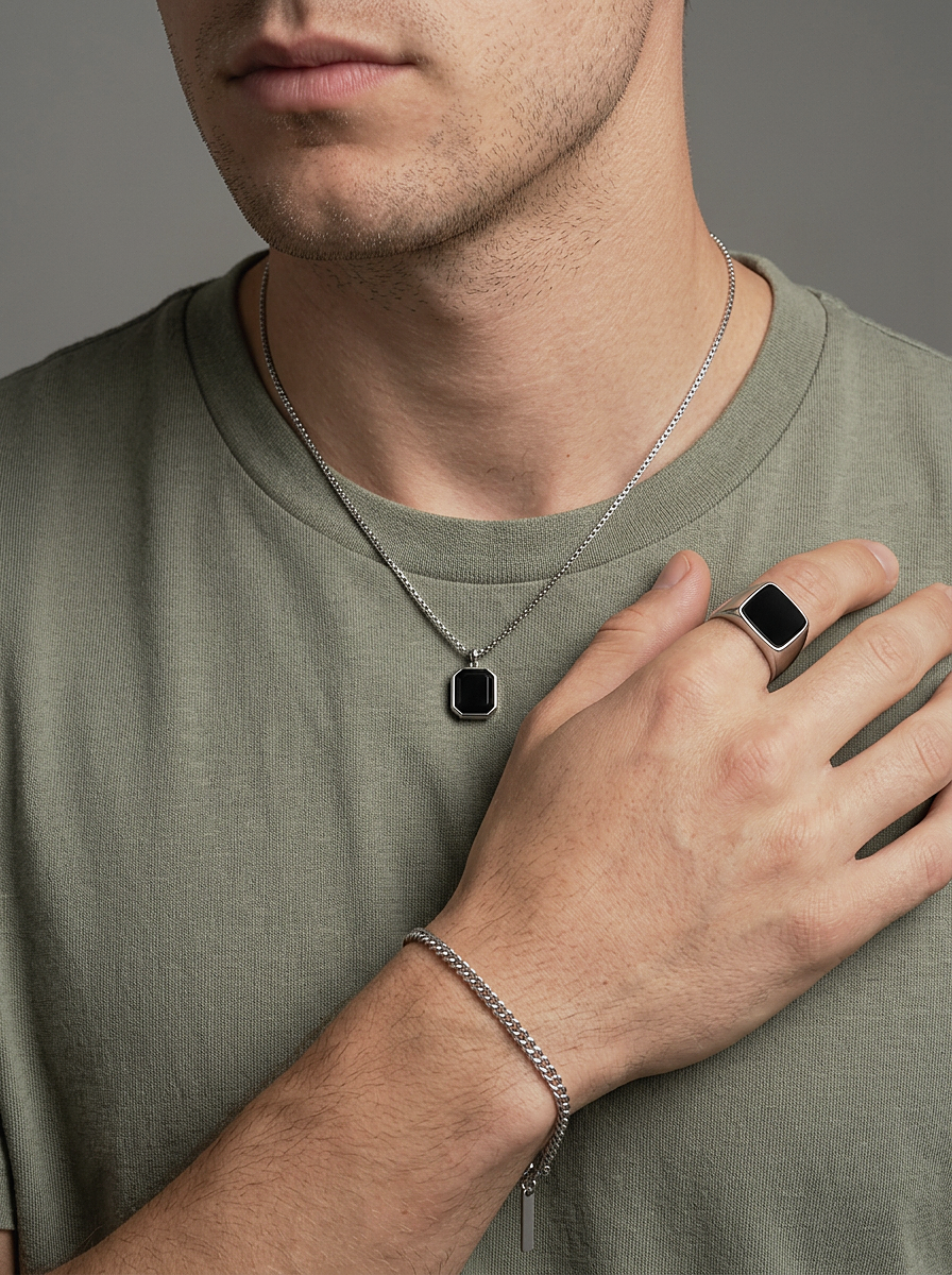 Onyx Signet Ring Square worn