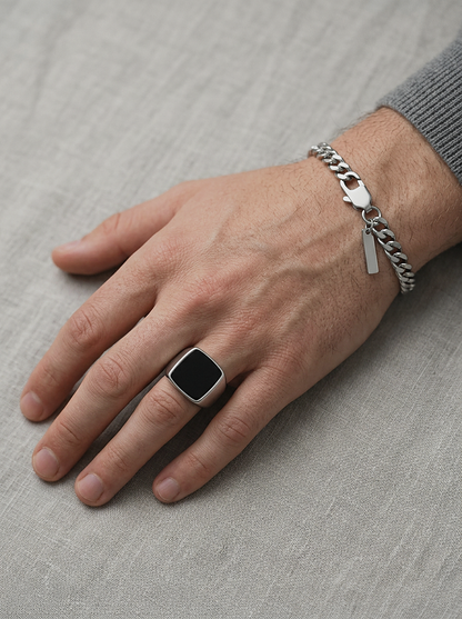 Onyx Signet Ring Square worn