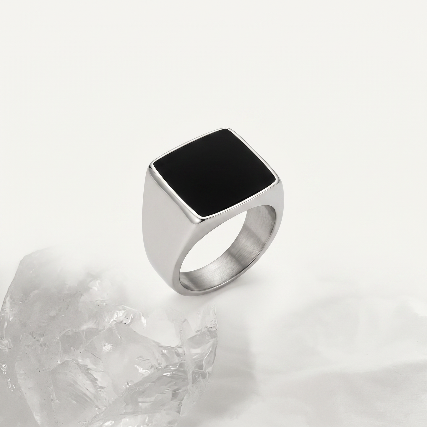 Square onyx signet ring on white