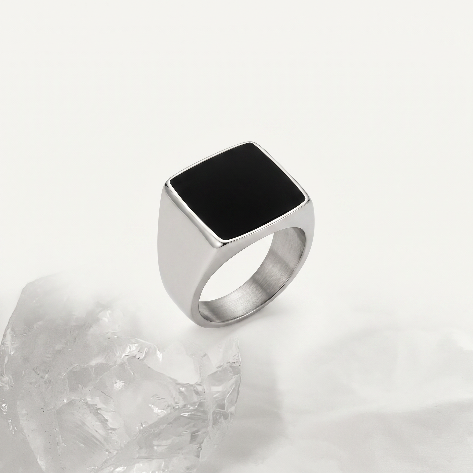 Square onyx signet ring on white