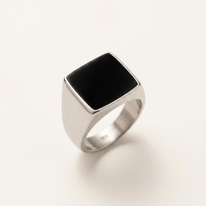 Close-up of the square onyx signet