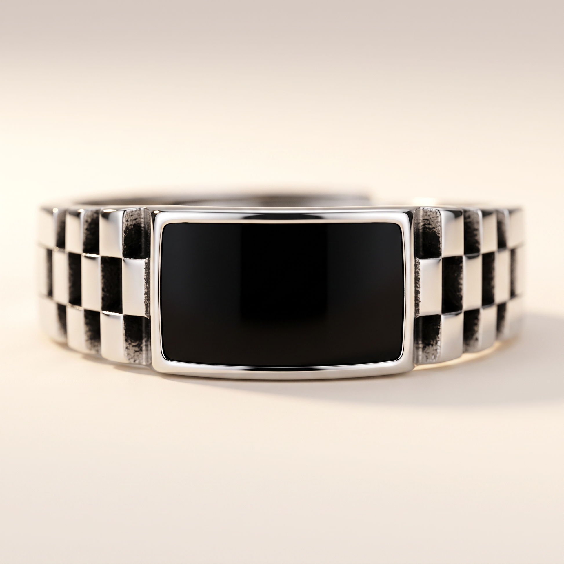 Onyx Watch-Link Signet Ring onyx face close-up