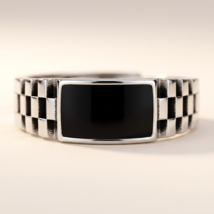 Onyx Watch-Link Signet Ring onyx face close-up