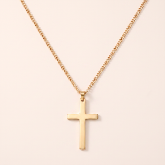 Cross Necklace Gold, studio packshot