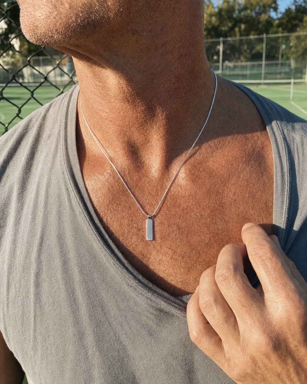 Pendant Necklace steel, tennis fence