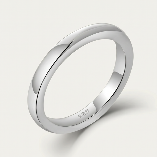Plain sterling silver band ring on white