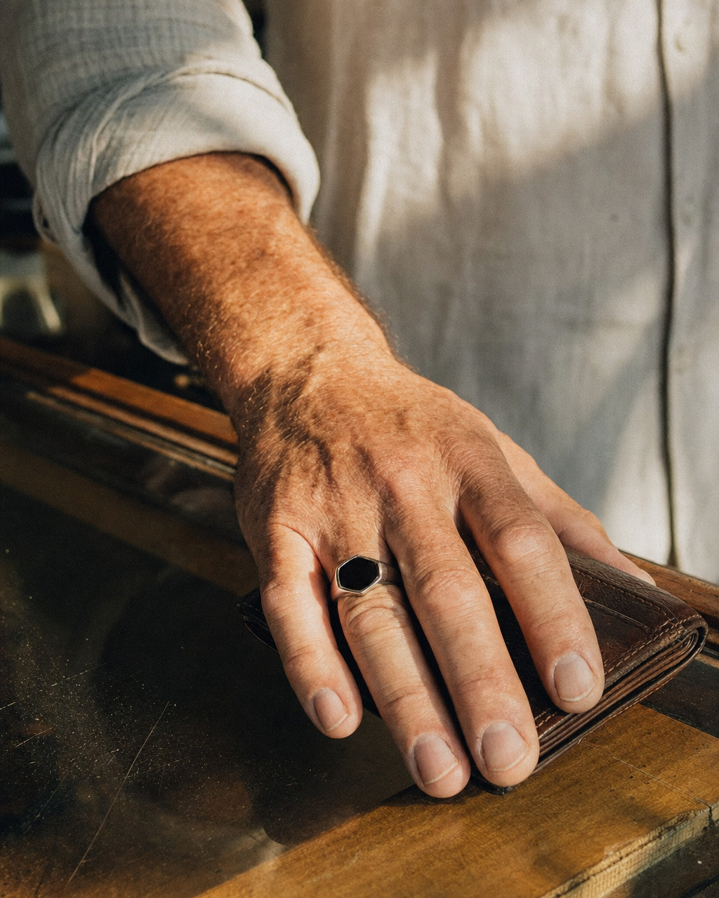 Onyx Signet Ring, Hexagon Face, wallet counter