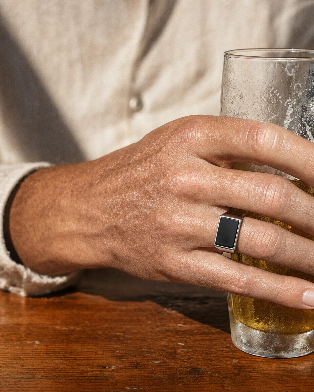 Onyx Signet Ring, Rectangle Face, pub glass
