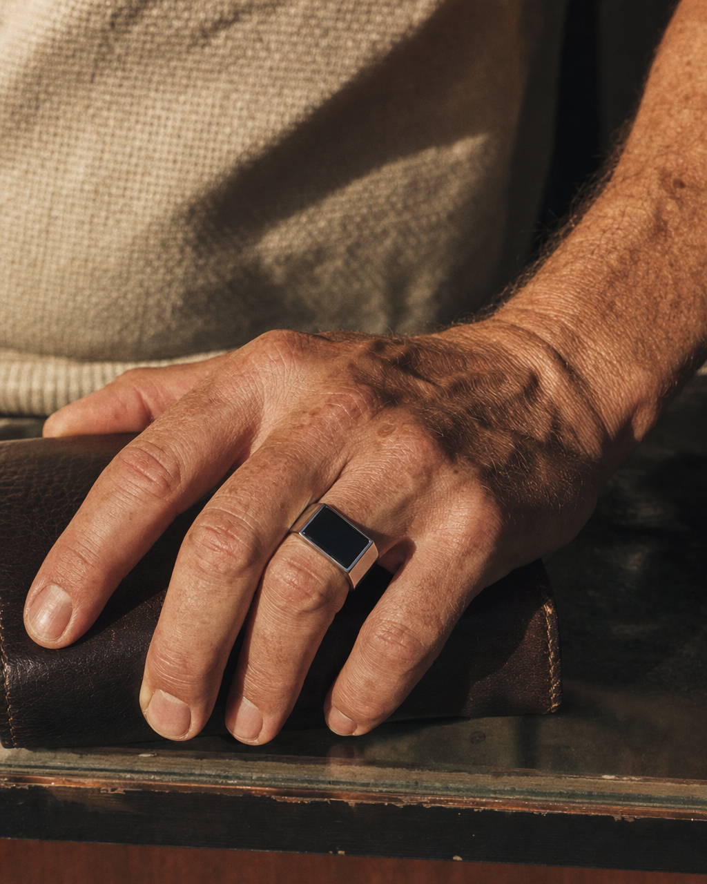Onyx Signet Ring, Rectangle Face, wallet counter