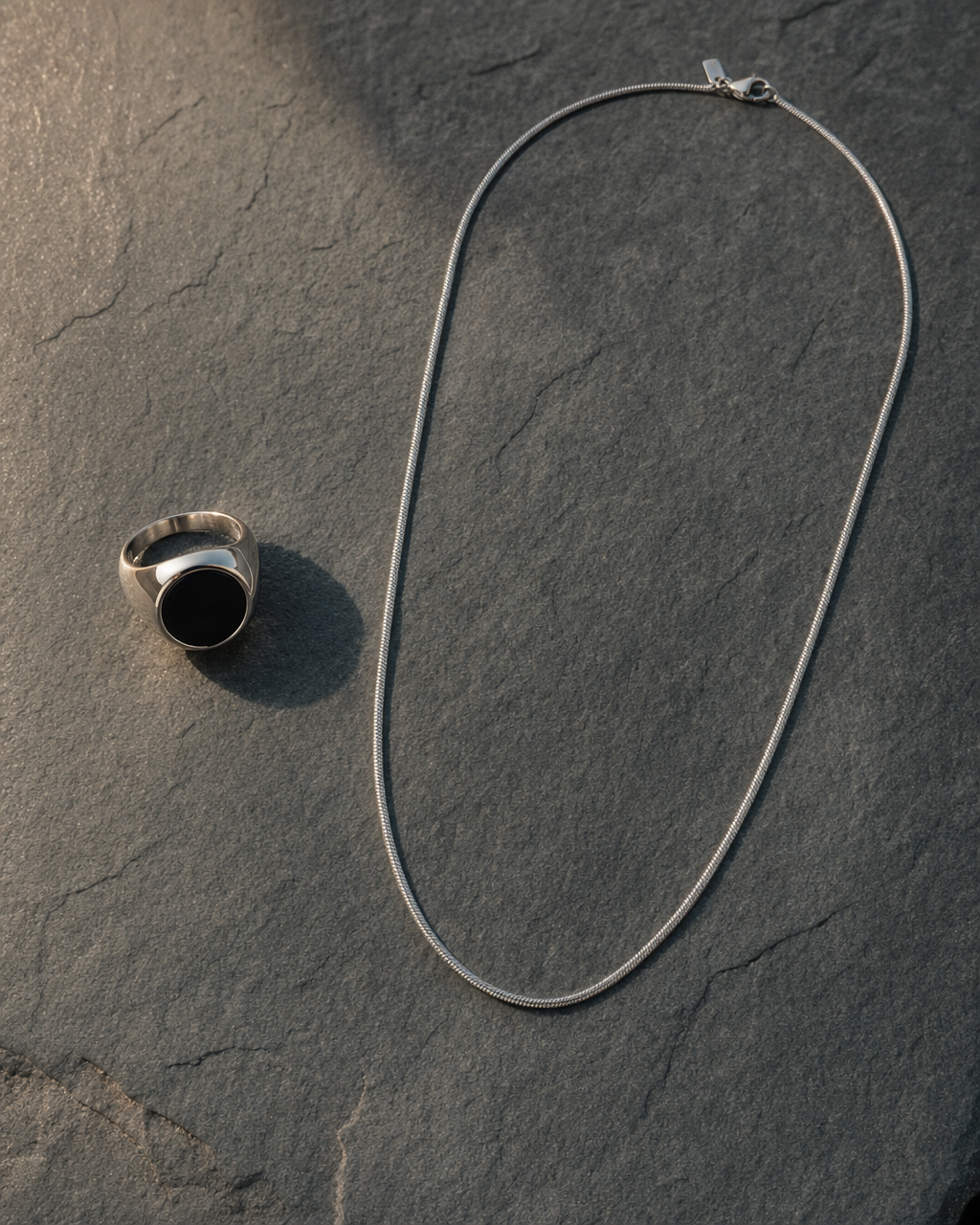 Onyx Signet Ring, Round Face, pair necklace