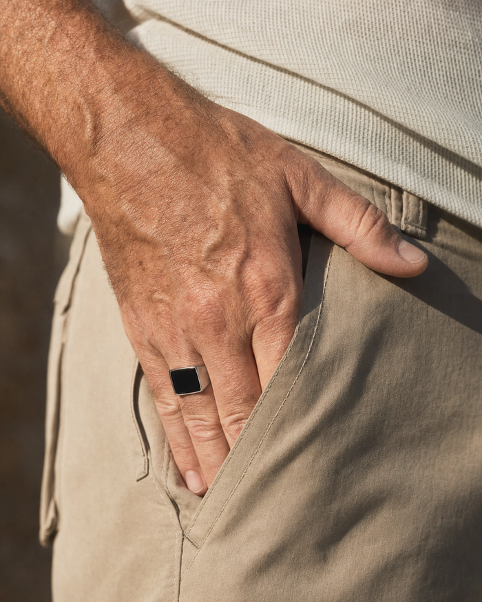Onyx Signet Ring, Square Silver