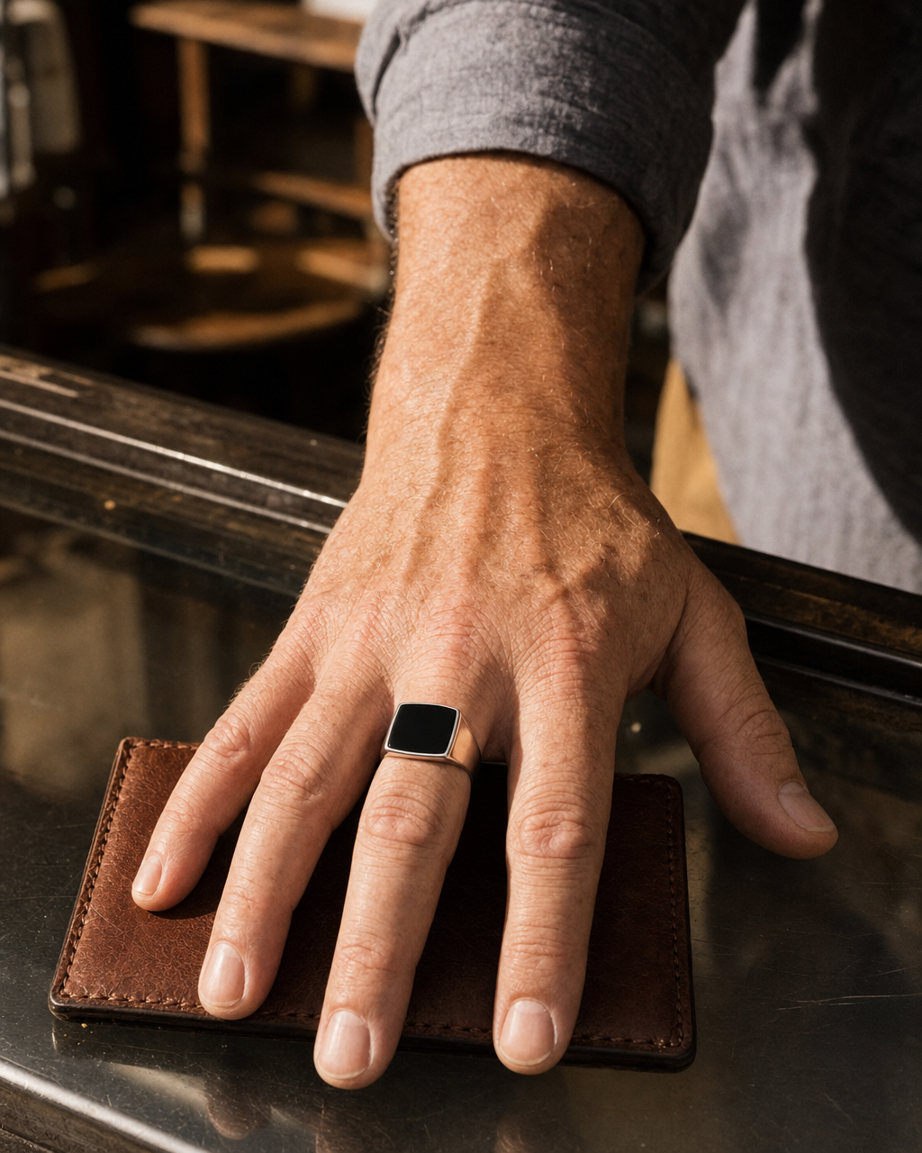 Onyx Signet Ring, Square Face, wallet counter