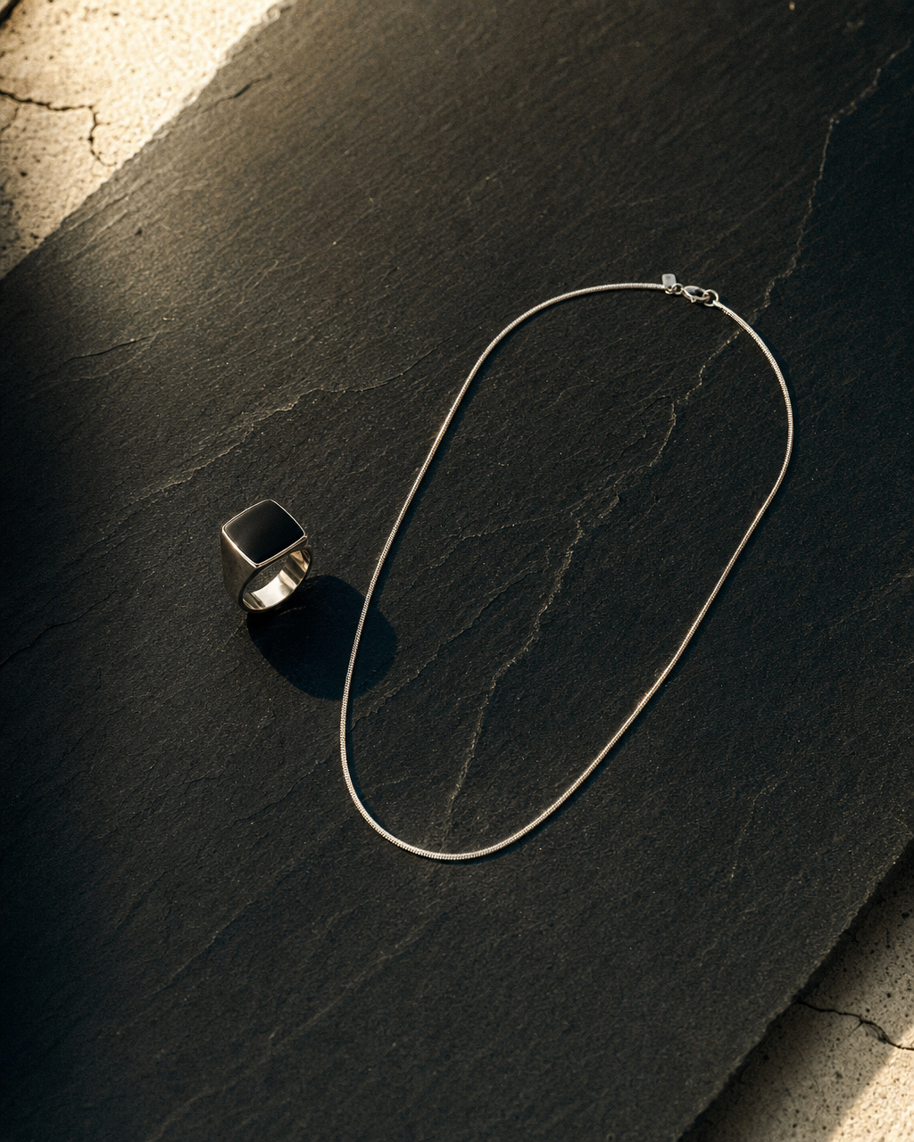 Onyx Signet Ring, Square Face, pair necklace
