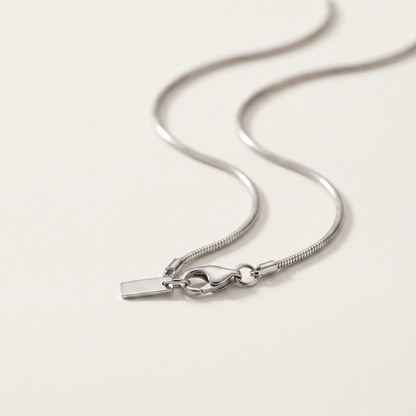 Close-up of the silver chain links