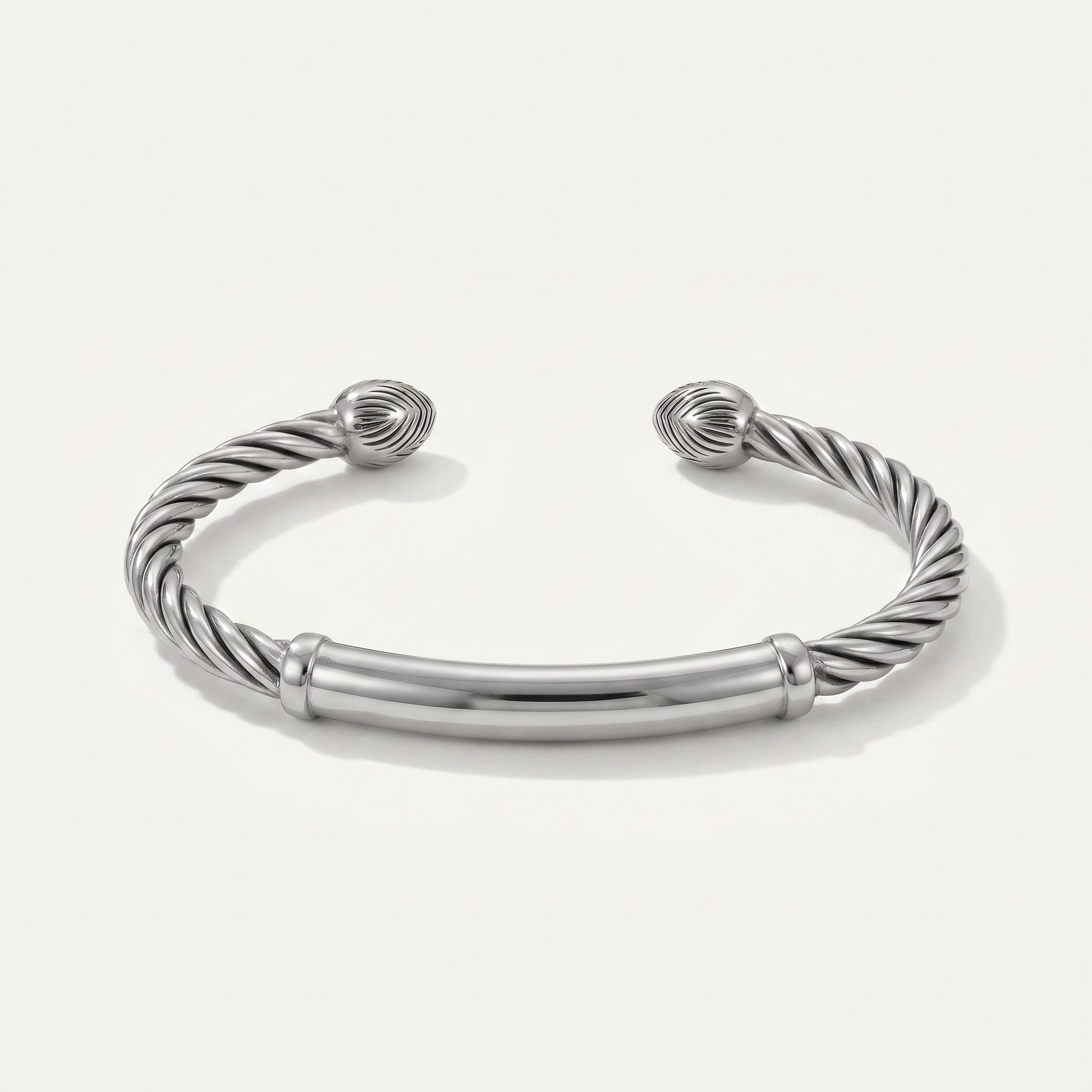 Silver twisted cable cuff on white