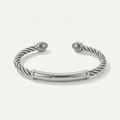 Silver twisted cable cuff on white